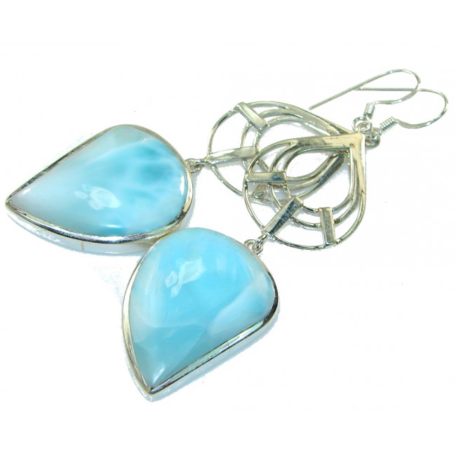 Big!! Amazing Light Blue Larimar Sterling Silver earrings