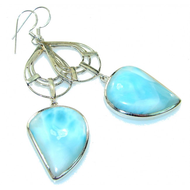 Big!! Amazing Light Blue Larimar Sterling Silver earrings