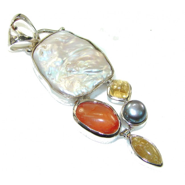 Big Stylish Mother Of Pearl Sterling Silver Pendant