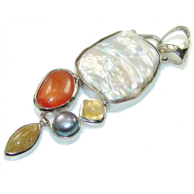Big Stylish Mother Of Pearl Sterling Silver Pendant
