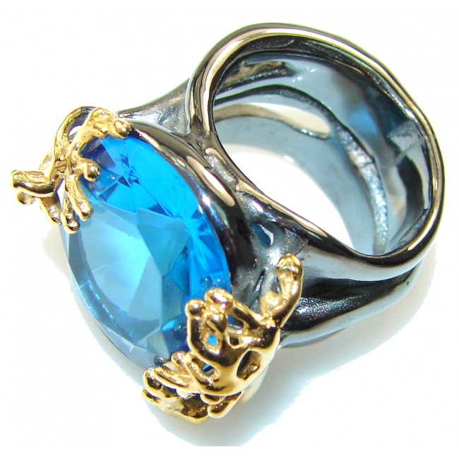 Italy Made,Rhodium Plated, 18ct Gold Plated London Blue Topaz Sterling Silver Ring s. 6 1/2