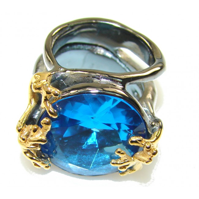 Italy Made,Rhodium Plated, 18ct Gold Plated London Blue Topaz Sterling Silver Ring s. 6 1/2