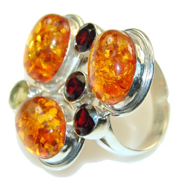 Stablized Brown Amber Sterling Silver Ring s. 10 1/4