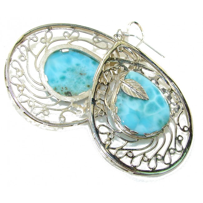 Big! Paradise Style!! Blue Larimar Sterling Silver earrings
