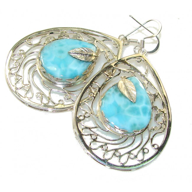Big! Paradise Style!! Blue Larimar Sterling Silver earrings