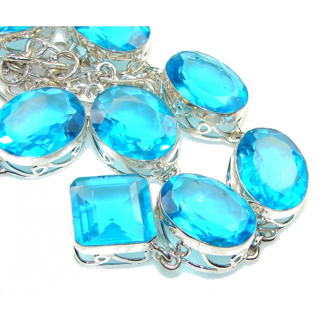 Amazing Created Blue Topaz Sapphire Sterling Silver necklace