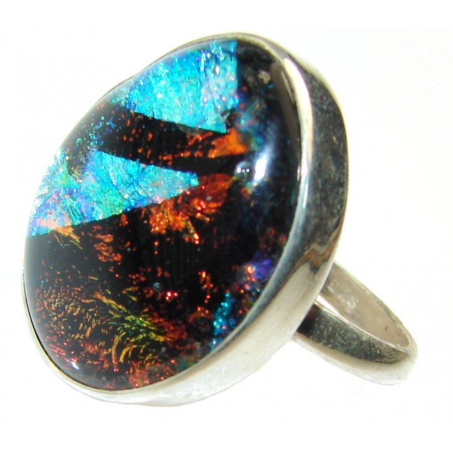 Disco Light!! Dichroic Glass Sterling Silver ring s. 11