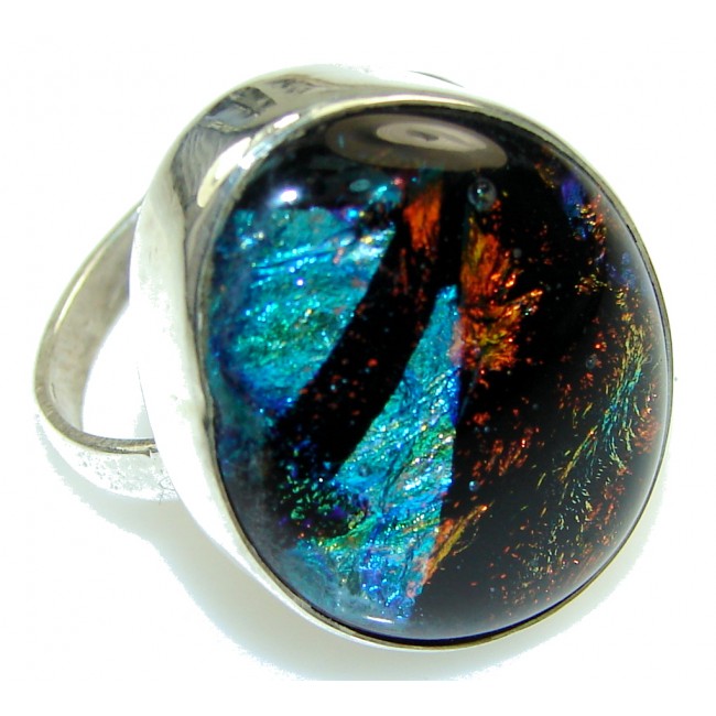 Disco Light!! Dichroic Glass Sterling Silver ring s. 11