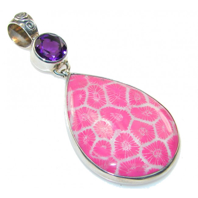 Sweet Pink Fossilized Coral Sterling Silver pendant