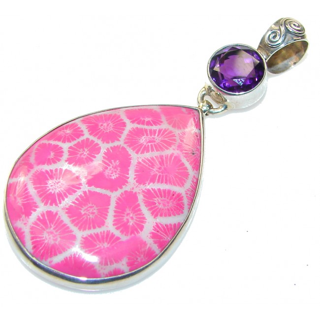 Sweet Pink Fossilized Coral Sterling Silver pendant
