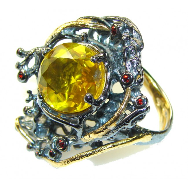 Italy Made,Rhodium Plated, 18ct Gold Plated Yellow Citrine Sterling Silver Ring s. 9