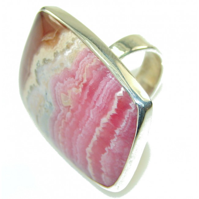 Natural Pink Rhodochrosite Sterling Silver ring s. 6