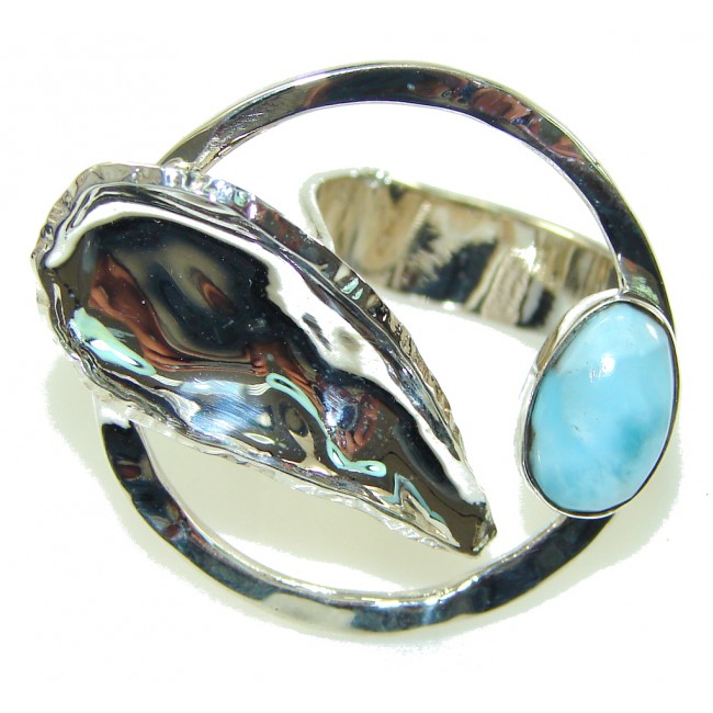 Brazilian Sea!! Light Blue Larimar Sterling Silver Ring s. 8 - Adjustable