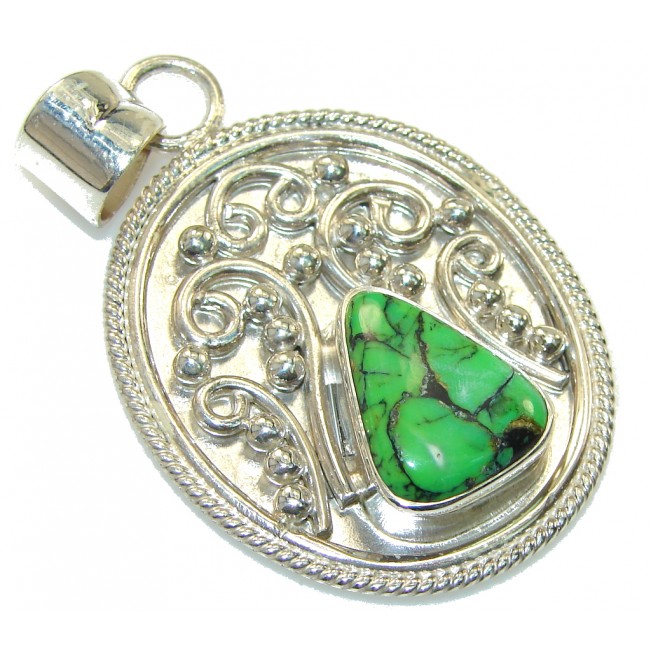 Stylish Green Copper Turquoise Sterling Silver Pendant