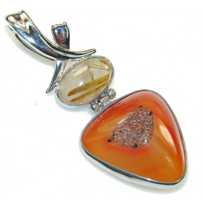 Excellent Brown Agate Druzy Sterling Silver Pendant