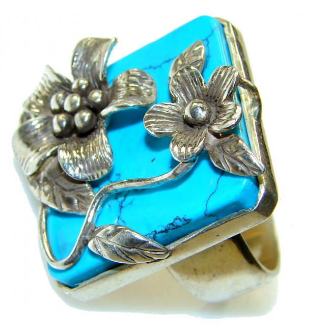 Fashion Design!! Blue Turquoise Sterling Silver Ring s. 9 1/2
