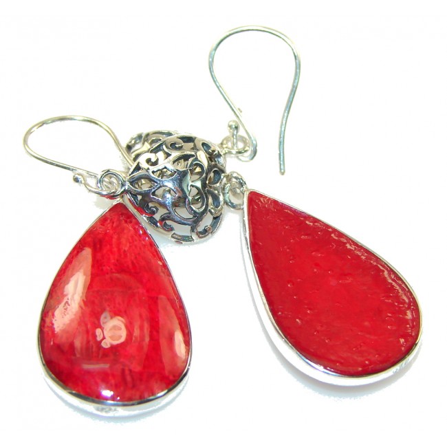 Passion!! Red Fossilized Coral Sterling Silver earrings