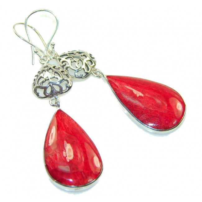 Passion!! Red Fossilized Coral Sterling Silver earrings