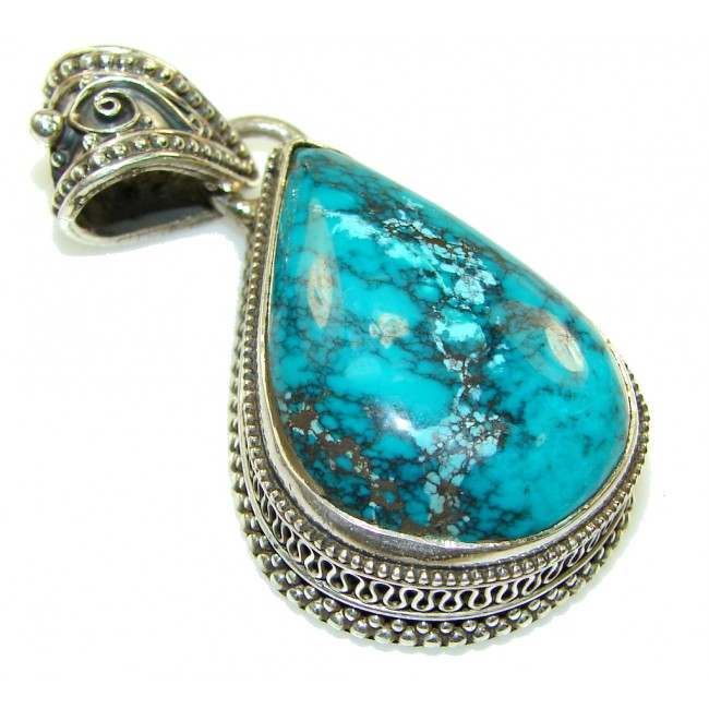 Mountain Spiderweb, A-Grade Blue/Green! Turquoise Sterling Silver Pendant
