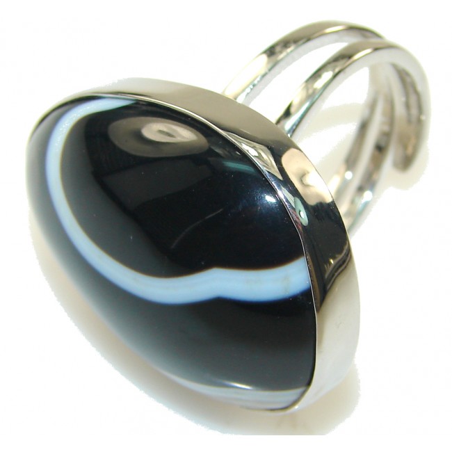Beautiful Black Botswana Agate Sterling Silver Ring s. 8 - Adjustable