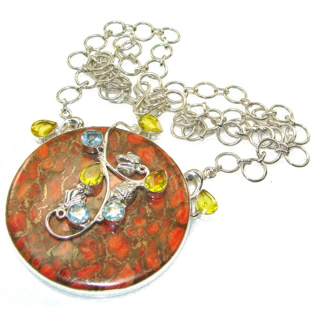 Spring Garland!! Orange Copper Turquoise Sterling Silver necklace