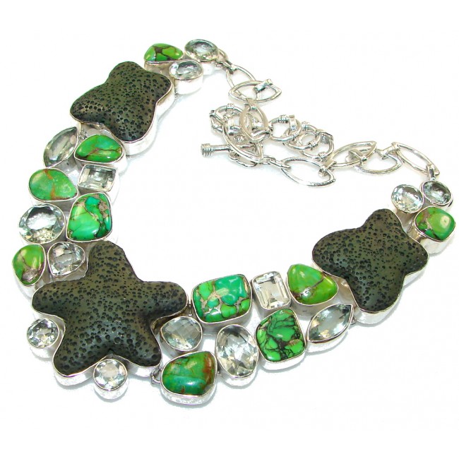 New Design!! Green Pumice Sterling Silver necklace