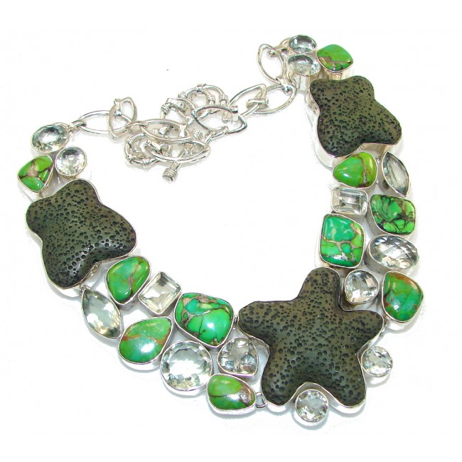 New Design!! Green Pumice Sterling Silver necklace