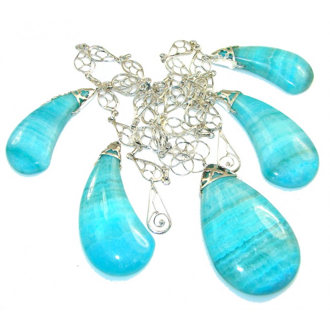 Amazing Sea Blue Rhodochrosite Sterling Silver necklace