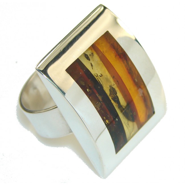 Perfect Polish Amber Sterling Silver Ring s. 7 1/4