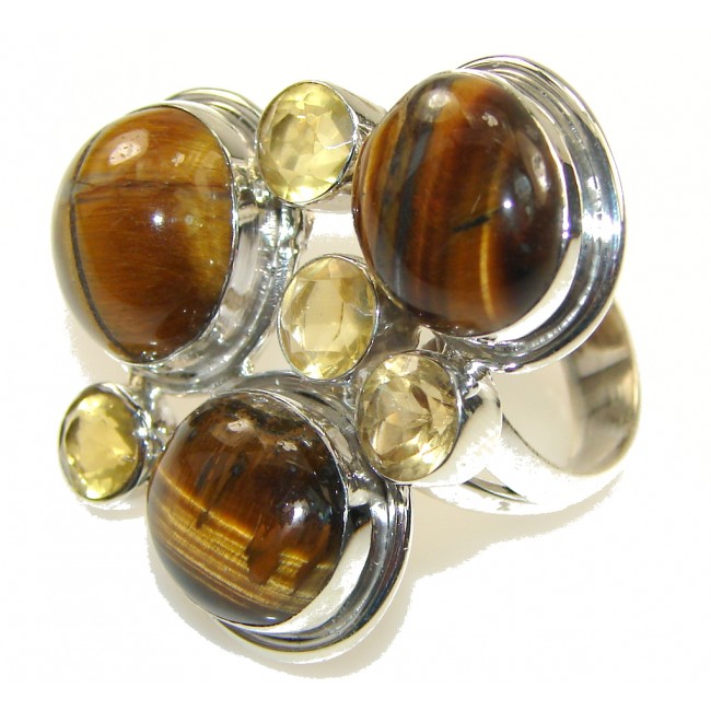 Fabulous Design!! Brown Tigers Eye Sterling Silver Ring s. 10 1/4
