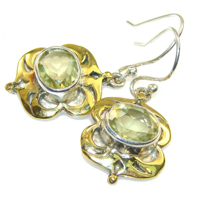 Amazing! Two Tones Yellow Citrine Silver Sterling earrings