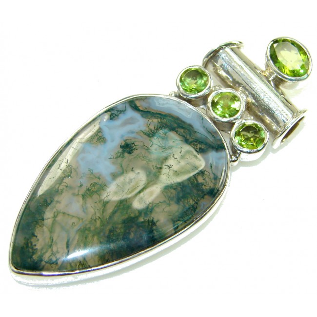Excellent Green Moss Agate Sterling Silver Pendant