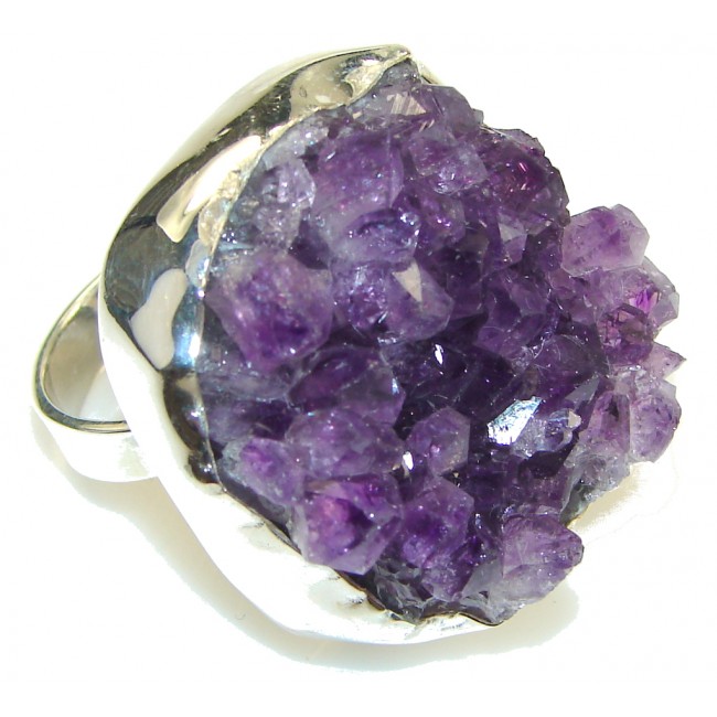 Huge! Classy Amethyst Cluster Sterling Silver Ring s. 10