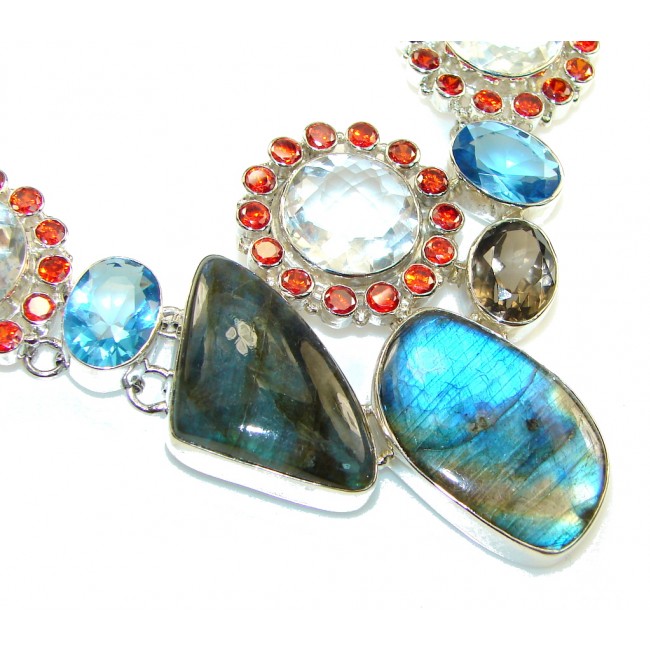 Amazing Design!! Blue Fire Labradorite Sterling Silver necklace