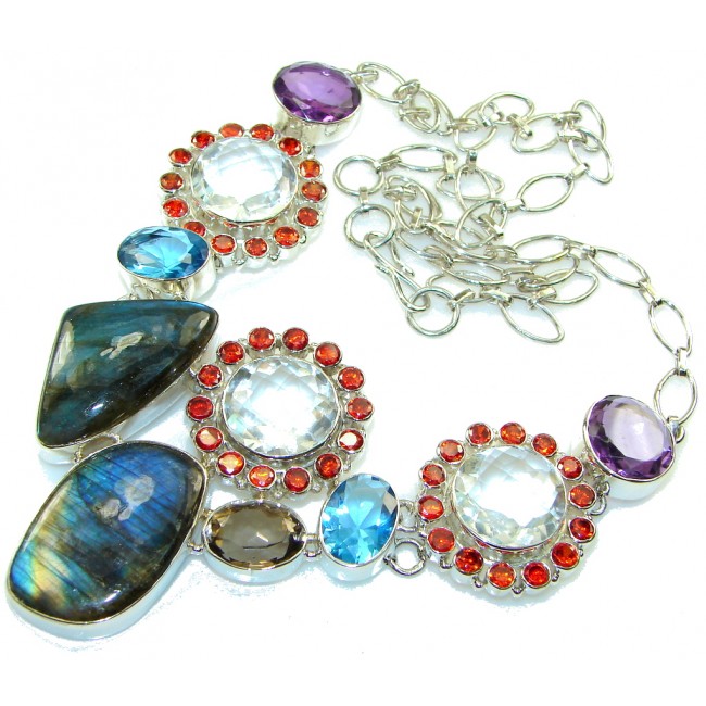 Amazing Design!! Blue Fire Labradorite Sterling Silver necklace