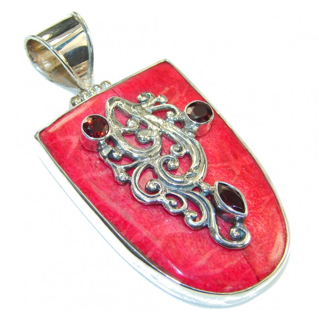 Stylish Red Fossilized Coral Sterling Silver pendant