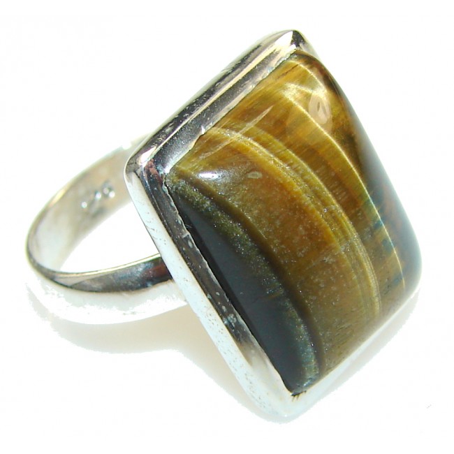 Perfect! Brown Tigers Eye Sterling Silver Ring s. 8 1/2
