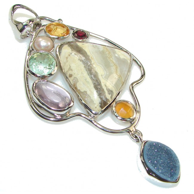 Big! Awesome Style Of Ocean Jasper Sterling Silver Pendant