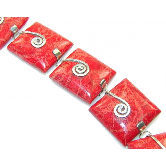 True Love!! Red Fossilized Coral Sterling Silver Bracelet