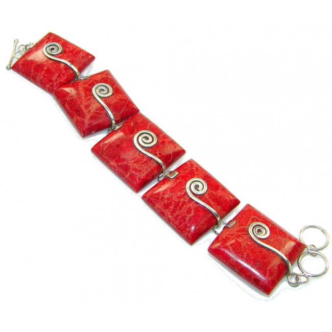 True Love!! Red Fossilized Coral Sterling Silver Bracelet