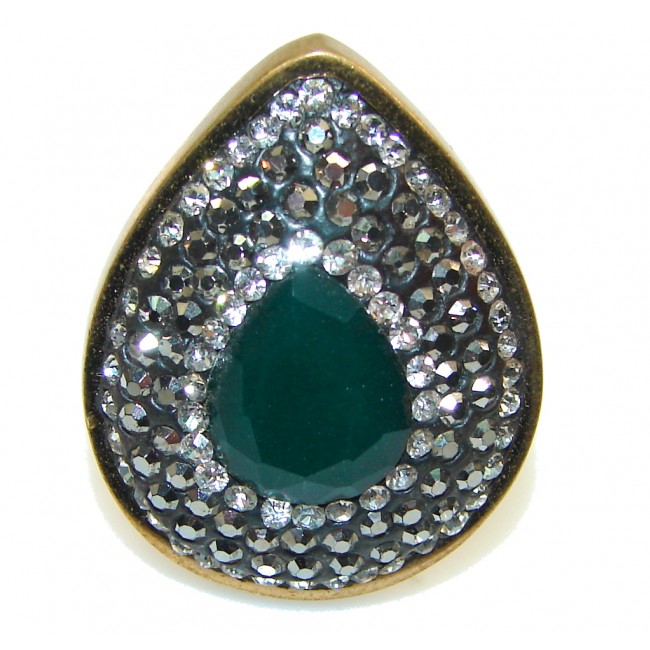 Turkish Style!! Green Emerald Sterling Silver ring s. 8 1/4