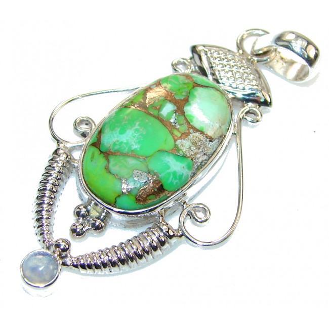 Excellent! Green Copper Turquoise Sterling Silver Pendant