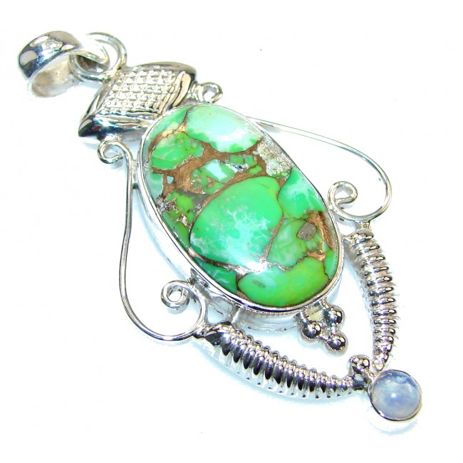 Excellent! Green Copper Turquoise Sterling Silver Pendant