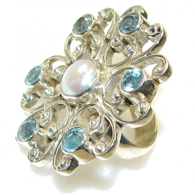 Big! Secret Design! Fresh Water Pearl Sterling Silver ring; 6