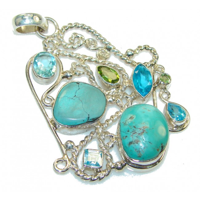 Fashion Style! Green Turquoise Sterling Silver Pendant