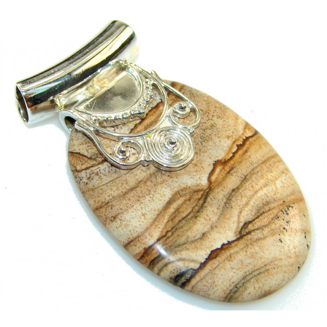 New Life!! Brown Picture Jasper Sterling Silver Pendant