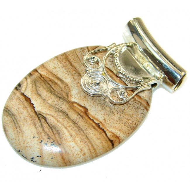 New Life!! Brown Picture Jasper Sterling Silver Pendant