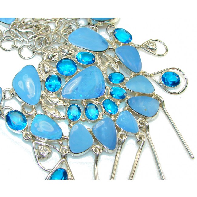 Tropical Blue Design!! Fire Opal Sterling Silver Necklaces