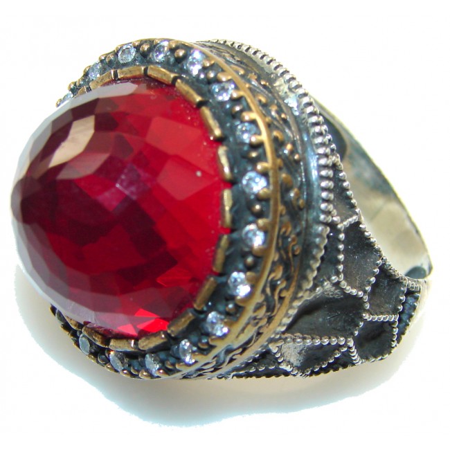 Vintage Style!! Red Quartz Sterling Silver Ring s. 8