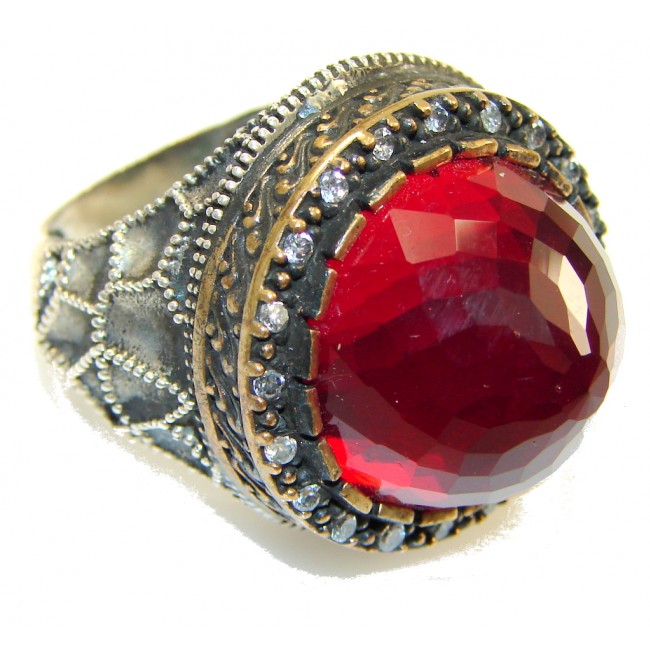 Vintage Style!! Red Quartz Sterling Silver Ring s. 8
